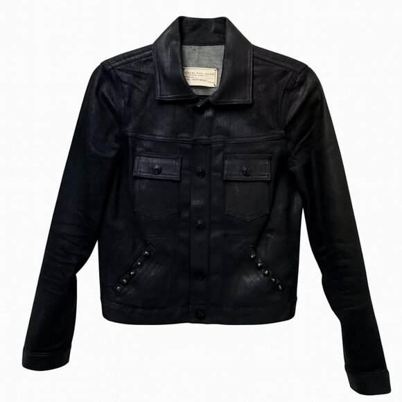 Marc by Marc Jacobs Black Waxed Denim Studded Jacket Women’s XS - Picture 1 of 7